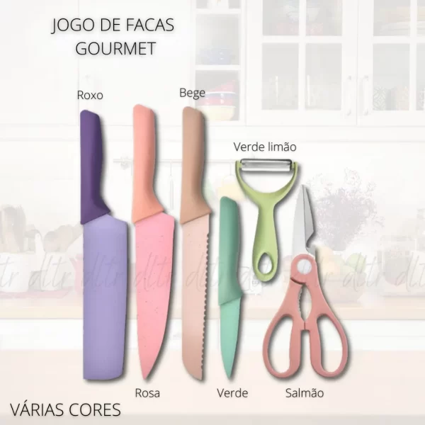 Conjunto de Facas Profissional Colorido em Aço Inoxidável – A Perfeição e Estilo para Sua Cozinha - Image 7