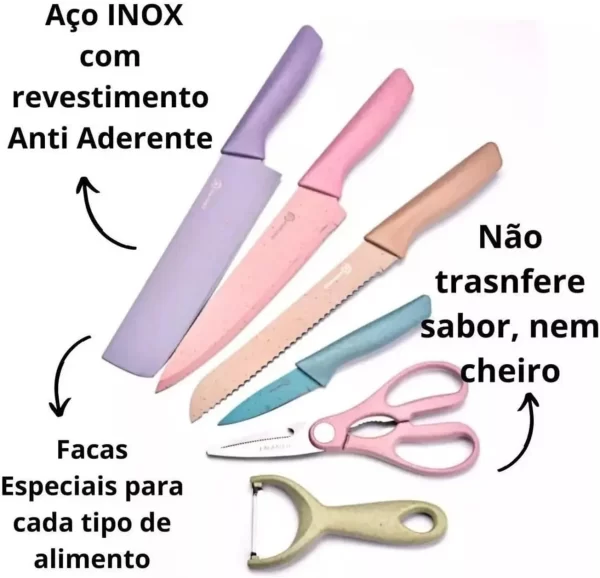 Conjunto de Facas Profissional Colorido em Aço Inoxidável – A Perfeição e Estilo para Sua Cozinha - Image 2