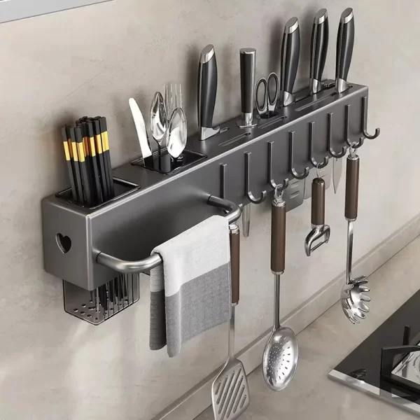 Organizador de Parede para Cozinha – Prateleira Multiuso para Armazenamento de Especiarias e Utensílios