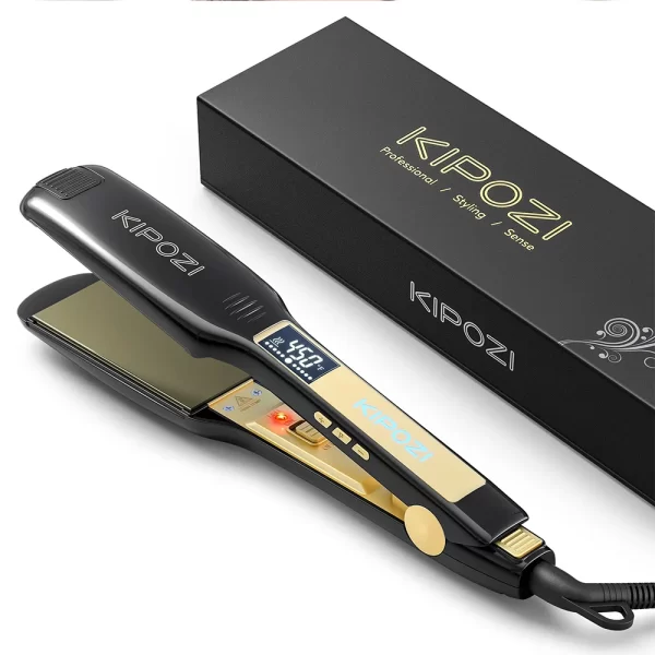 KIPOZI-profissional alisador de cabelo liso de titânio, display LCD digital, dupla tensão